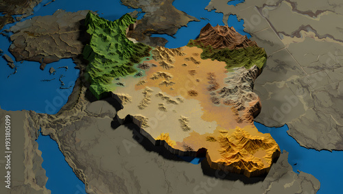 Iran Topographic Relief: An accurate depiction of Iran's physical geography, showcasing diverse landforms, from towering mountain ranges to expansive plains, using a color-coded relief map.
