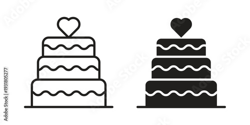 Wedding cake icon set. Linear style. Vector icons