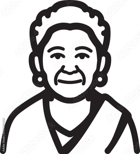 Old Woman Black and White Avatar Illustration in Minimal Line Art Style Design
