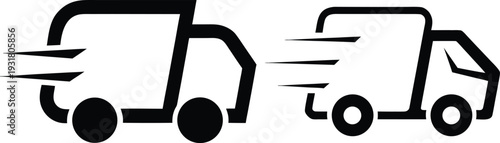 Delivery Truck Line Icon Flat Vector Illustration