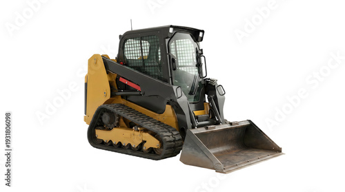 Skid-steer loader with a large bucket attachment isolated on transparent background