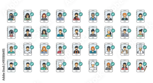 Diverse group of cartoon people icons.