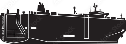 RoRo Ship Silhouette Minimalist High-Sided Vehicle Carrier with Stern Ramp Profile Flat Vector Icon