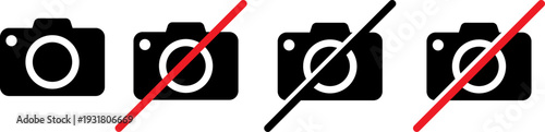 Set of camera icons with prohibition signs