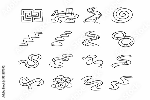 Detour icon carefree sweep maze walkway path hop simple vector line generation