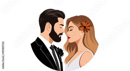 Romantic Couple Illustration: Elegant Man and Woman in Love for Wedding, Engagement, Relationship, and Valentine's Day Concepts