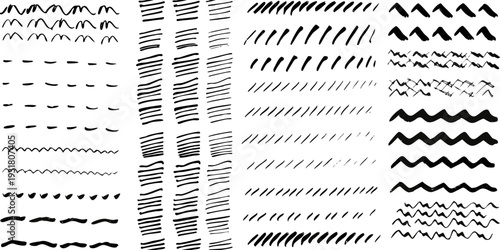 Collection of various black lines and strokes in different patterns