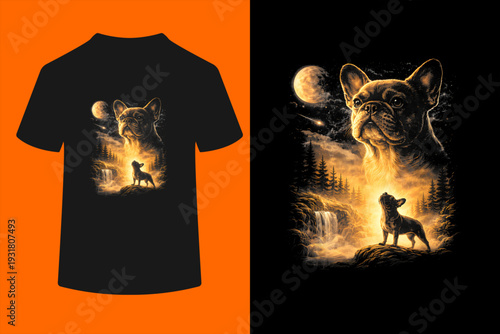 French Bulldog Howling to The Moon Meme 90s Animal Graphic T-Shirt
