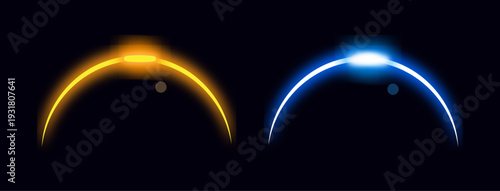 Planet Eclipse with Glowing Sunrise Flare on Horizon – Crescent Earth Edge Vector Illustration.