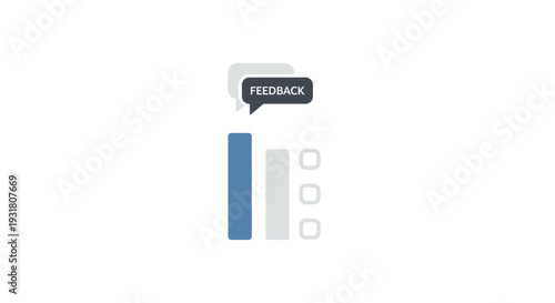Customer Feedback Survey Icon with Bar Chart and Speech Bubble, isolated white background.