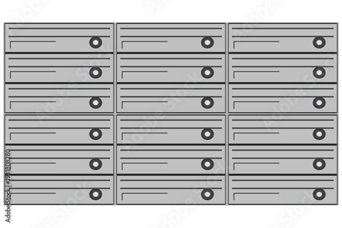 壁掛け集合ポストのフラットイラスト 横型メールボックス設備