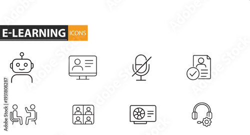 E learning icons for online education and digital courses