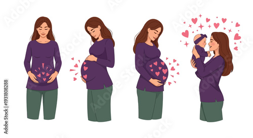 Pregnancy Journey to Motherhood with Love: Stages from Expecting to Holding Newborn Baby
