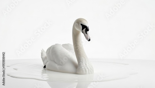 Elegant white swan floating in milk pool, luxury minimal surreal aesthetic