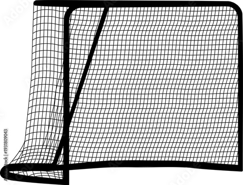 Black silhouette of an empty ice hockey goal net isolated on white background. Simple outline of a goal cage for sports logo, championship emblem, or game design