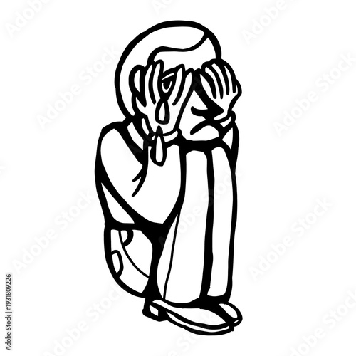 Foto Minimalist line art of a lonely crying figure in the dark