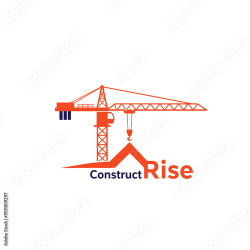 Tower crane and building roof logo for construction and engineering Construct Rise