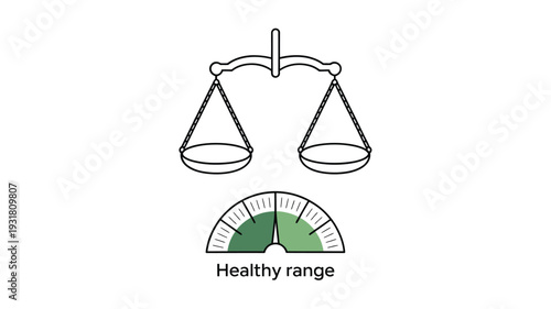 Scales of justice with a healthy range indicator below