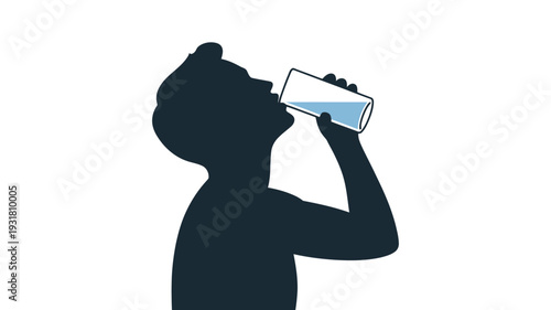 Silhouette of a person drinking water from a glass