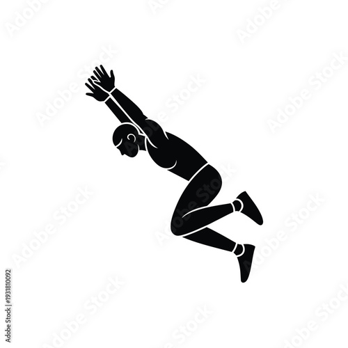 Silhouette of a person falling or diving hands tied behind back