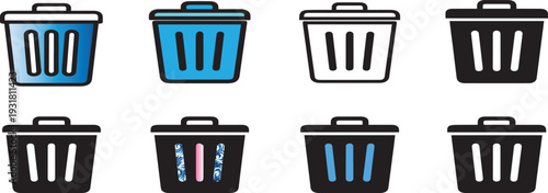 Colorful trash cans icon set