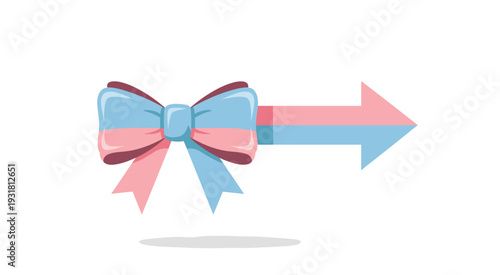 Gender Reveal Bow Arrow with Pink and Blue Colors On White Background.