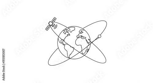 Satellite Orbiting Earth, Global Communication, Technology Concept