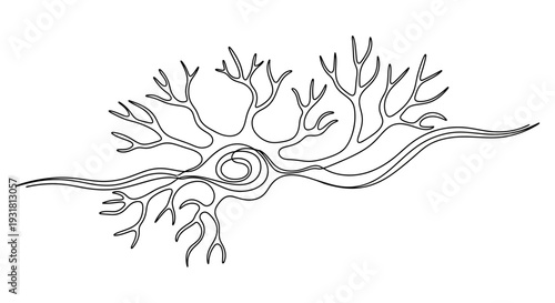 Abstract Neural Network Branching Structure - Black and White Line Art