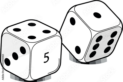 Realistic dice illustration with two detailed casino cubes showing random numbers gambling game concept vector