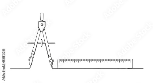 Compass and Ruler Drawing Geometric Lines on White Background