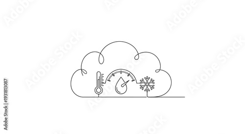 Cloud Weather Icons: Thermometer, Humidity Gauge, Snowflake