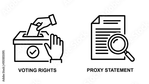 Voting rights and proxy statement icons, representing shareholder participation and corporate communication for governance.