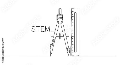 STEM Education: Compass and Ruler Illustration for Science, Technology, Engineering, Math
