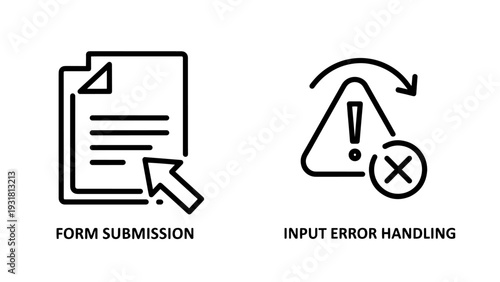 Form submission and input error handling icons for user interaction and system feedback