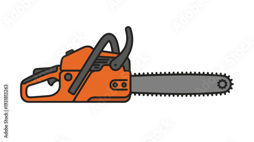 A vibrant orange chainsaw with a black handle and chain on a clean white background.