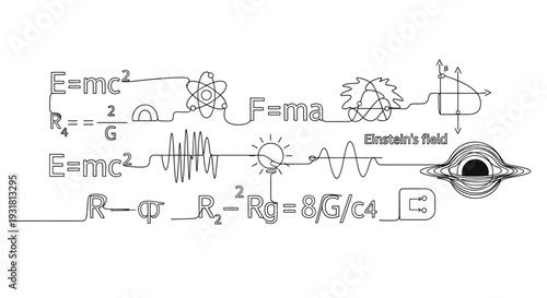 Physics Formulas and Black Hole Illustration, Science and Discovery Concept