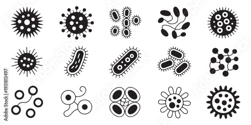 Various Bacteria and Virus Icon Set for Medical Infographics