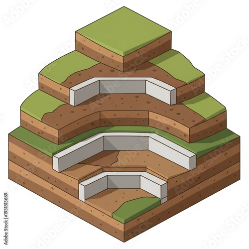 3D illustration of layered earth with cutaway sections showing underground structure.