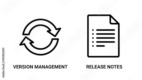 Version management and release notes icons symbolizing software development and updates