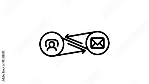 Icon showing person to email communication with arrows indicating transfer or message exchange.
