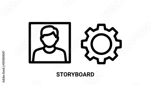 Storyboard and Production Icons: Person Silhouette in Frame and Gear Cogwheel