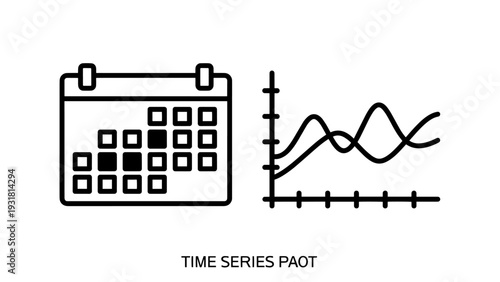 Time series and chart icons in outline style representing data trends and financial analysis