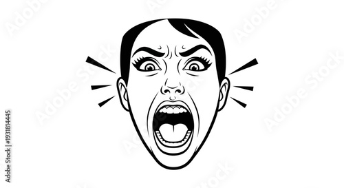 Angry cartoon face of a man with crazy expression and sharp teeth mask design