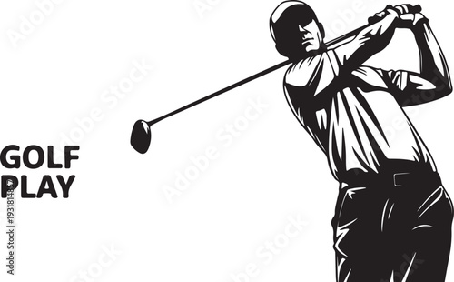 A black silhouette of a woman golfer standing like a samurai warrior with her club as a sword in this creative vector sport illustration