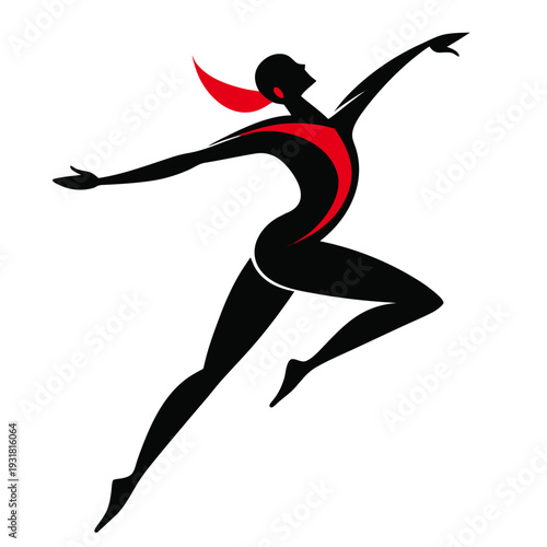 dynamic dancing human silhouette in spinning pose, modern contemporary dance movement