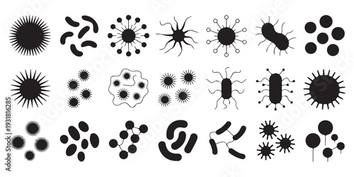 Pathogen and Microbe Silhouette Vector Set - 21 Scientific Icon Collection
