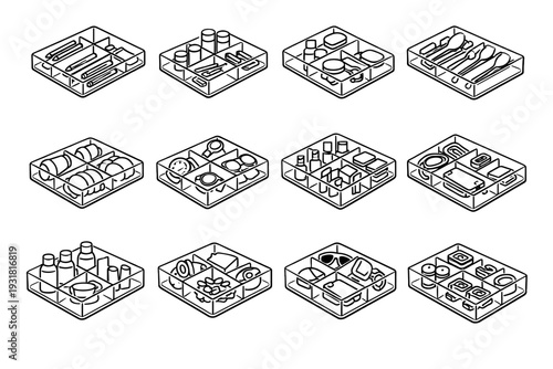 Polished icon organizer rigid lightweight storage vector minimalist sleek drawer plastic divider