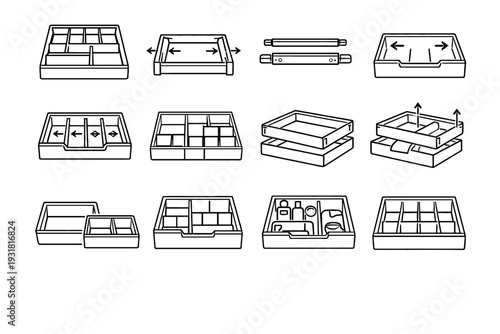 Divider vector outline icons clean frame capacity solution flexible adjustable icon storage
