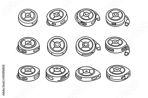 Housing spool winder cable vector portable hub cord compact winding icon proportions