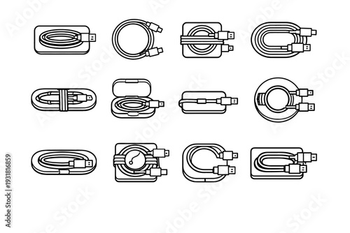 Pocket cable icon minimalist portable flat compact factor minimal winder vector body